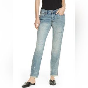 Free People Lived in Blue Denim Pioneer Slim Raw Hem Jeans Womens Sz 28 $128 NEW